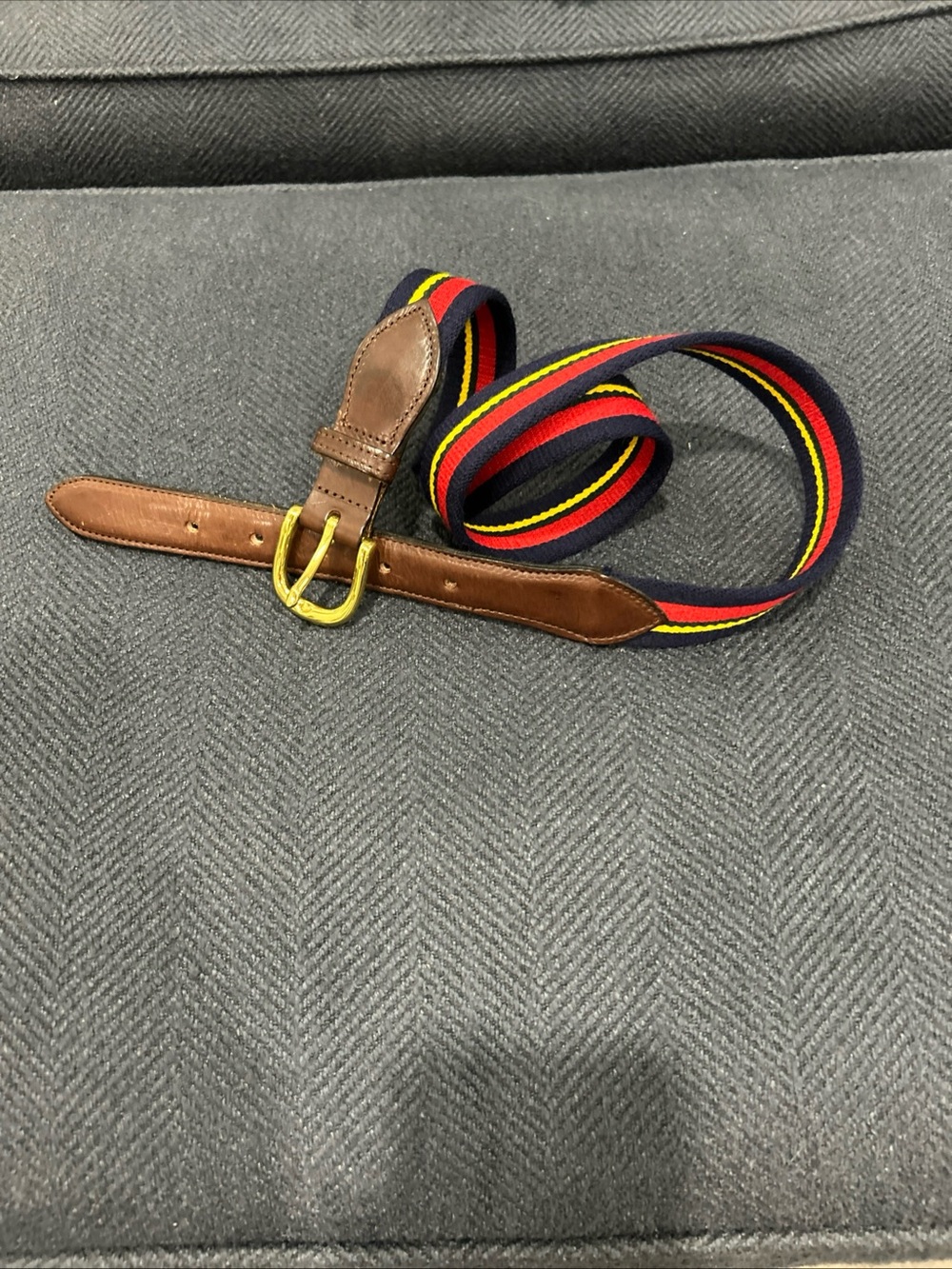 Turnout London CANVAS & LEATHER Red Navy Household Division Webbing Belt 34”